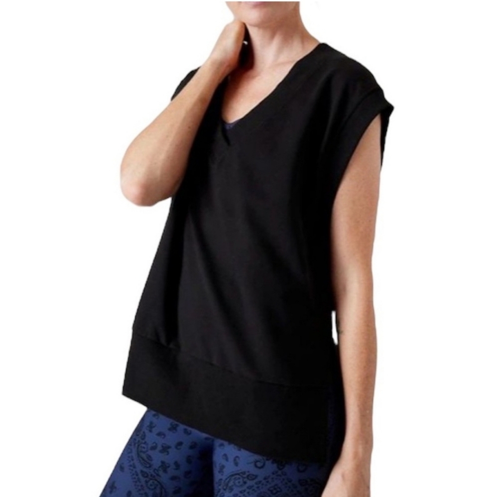 Athleta Retroterry V-Neck Sweatshirt Tee in Black size S